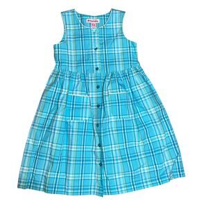 Vintage Just Friends cotton blue plaid sleeveless  dress pockets retro girls  5